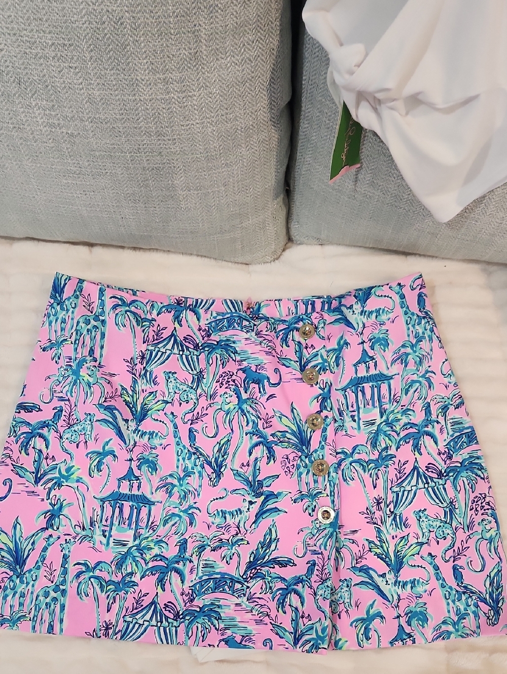 Lilly Pulitzer Pink Tropical Palm Button-Front Skort